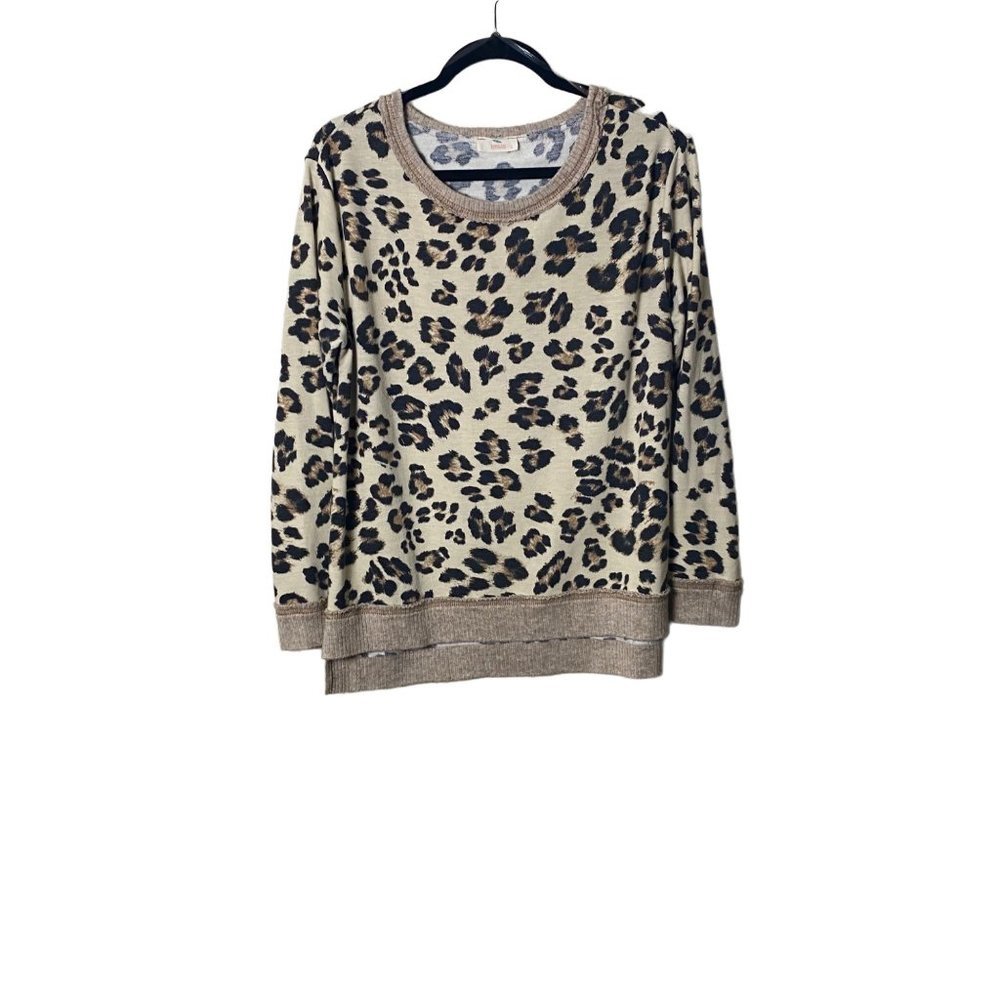 Hummingbird‎ Women Large Cream Cheetah Print Crew Neck Pullover Sweater Top